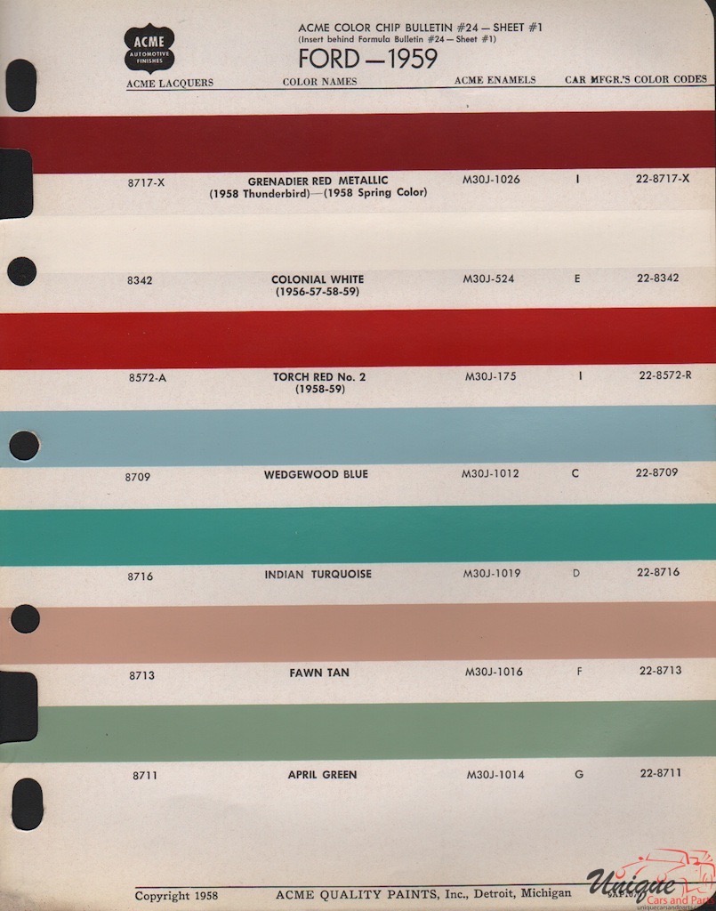 1959 Ford Paint Charts Acme